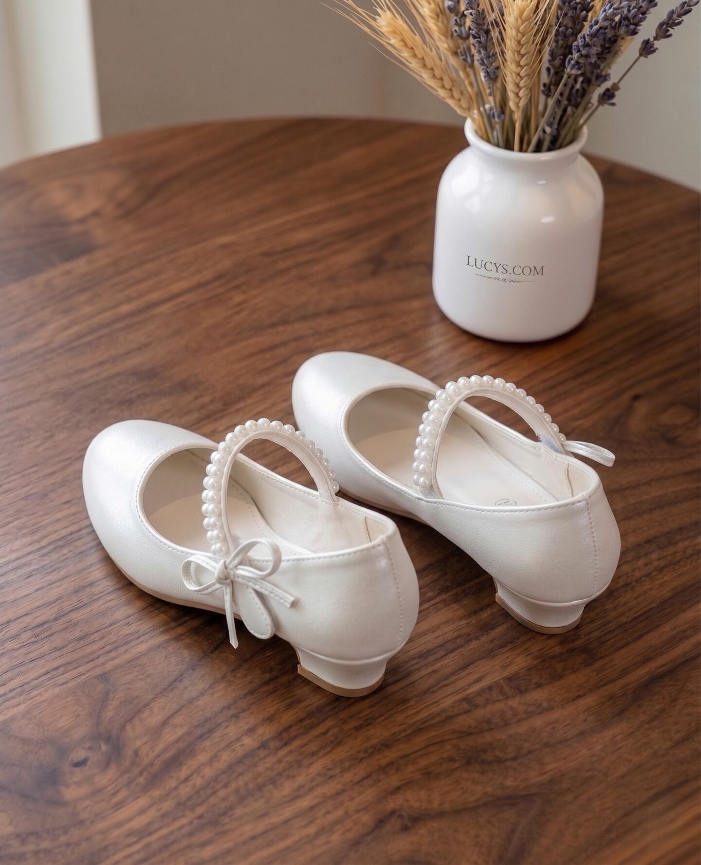 Girls White Pearl Strap Mary Jane Low Heel Dress Shoes | Lucys