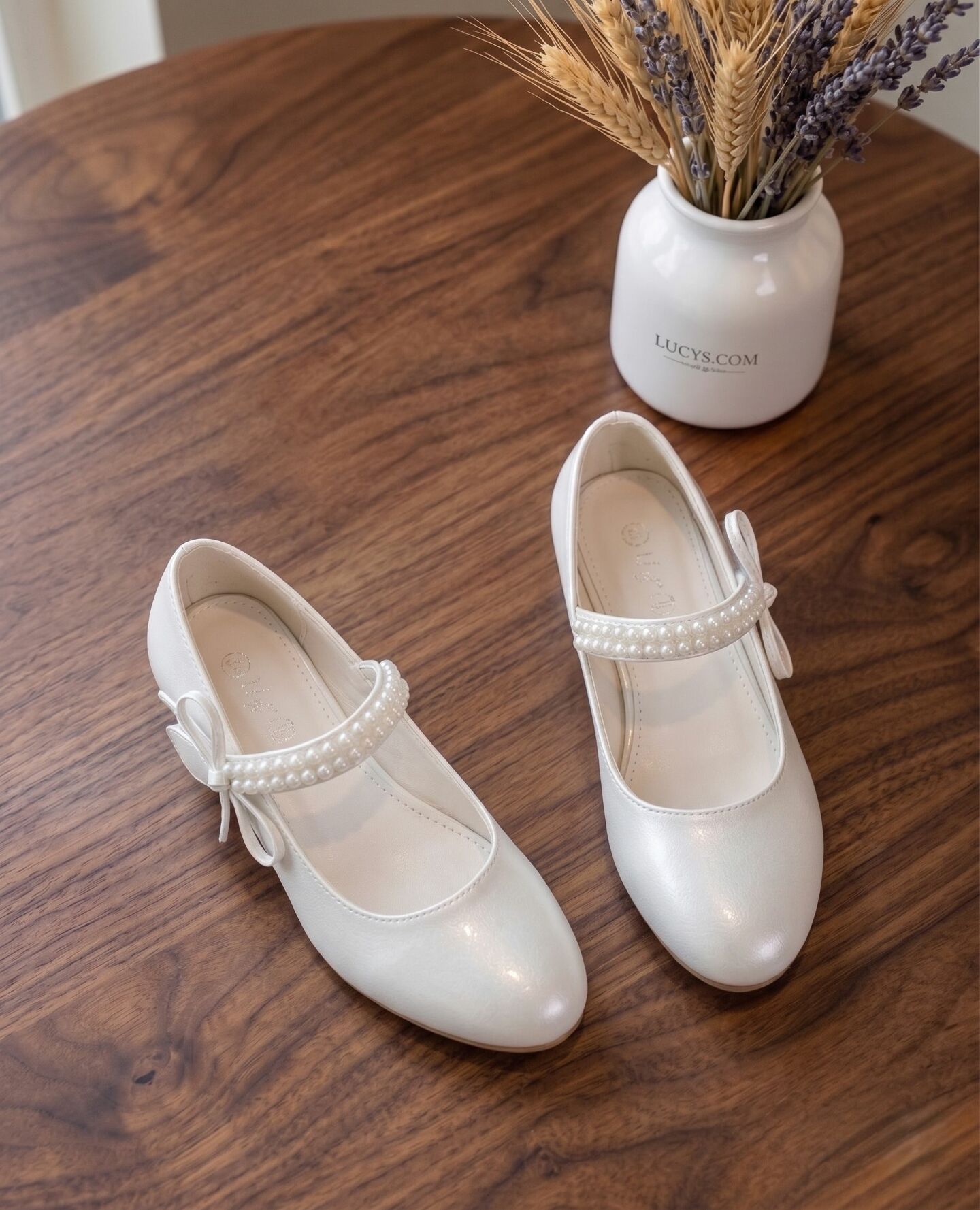 Girls White Pearl Strap Mary Jane Low Heel Dress Shoes | Lucys