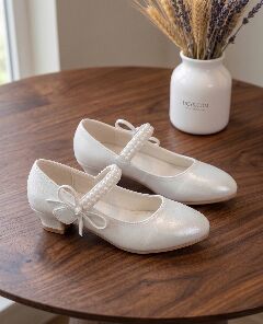 Girls White Pearl Strap Mary Jane Low Heel Dress Shoes | Lucys