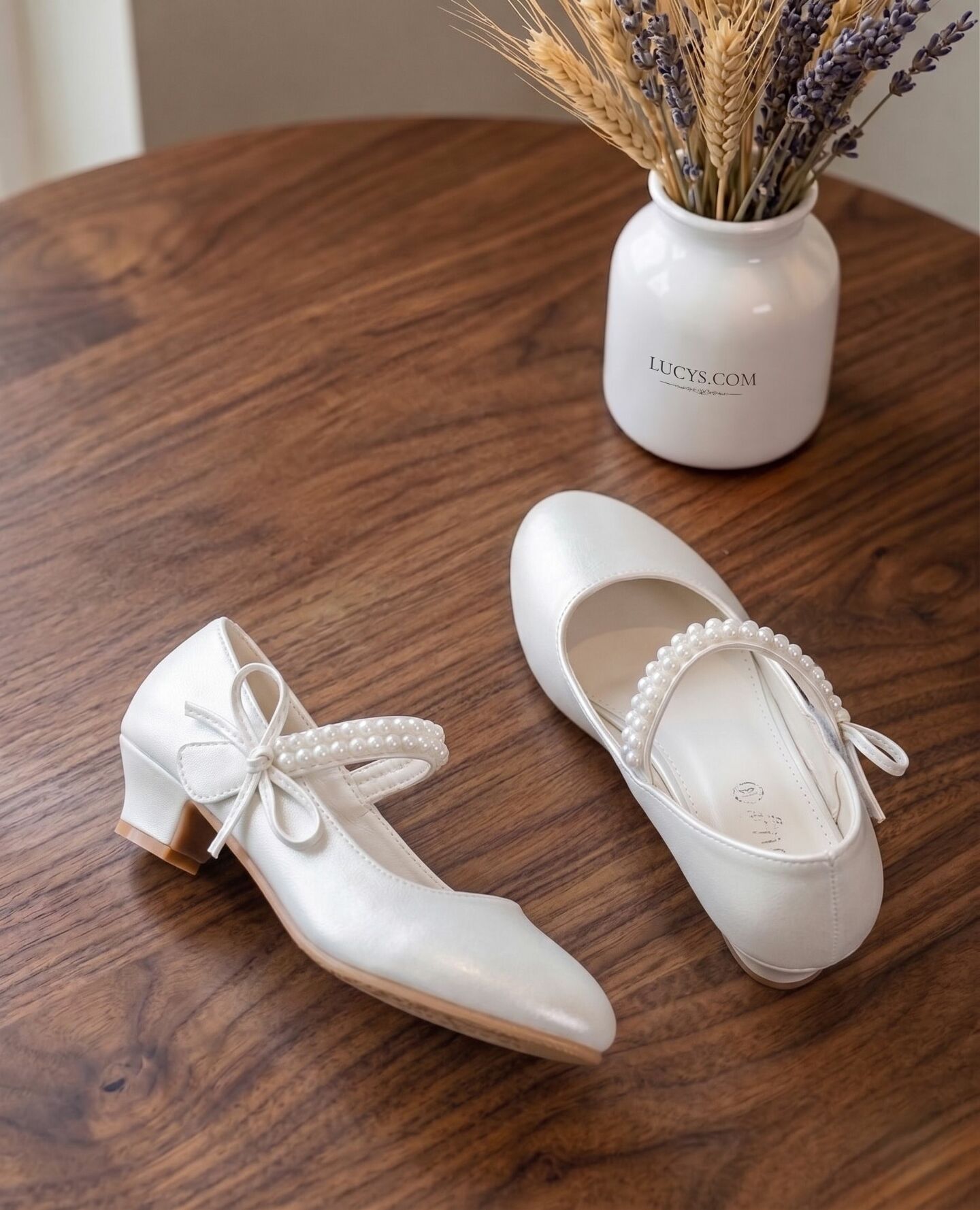 Girls White Pearl Strap Mary Jane Low Heel Dress Shoes | Lucys