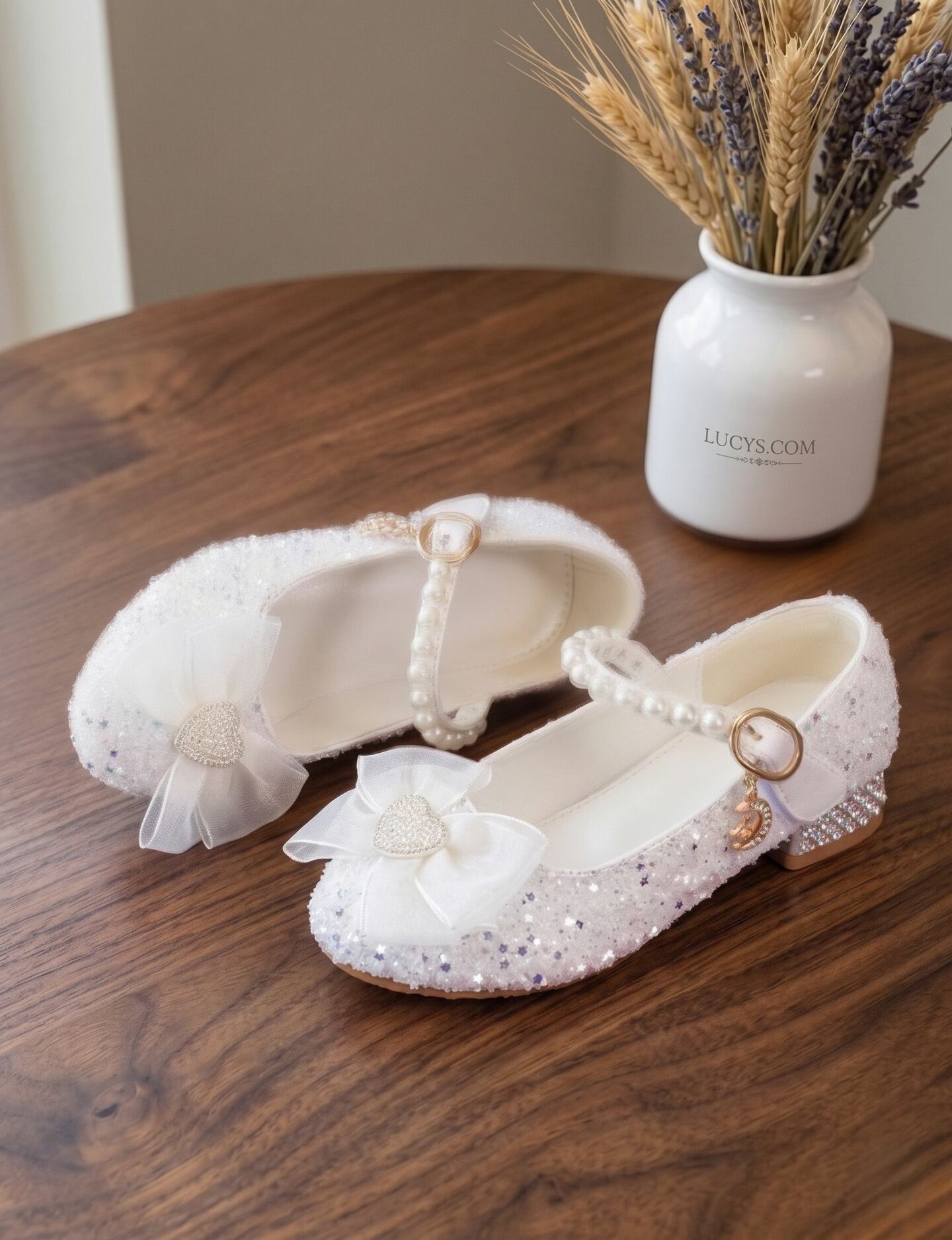 Girls White Iridescent Sequin Mary Jane Dress Shoes | Lucys