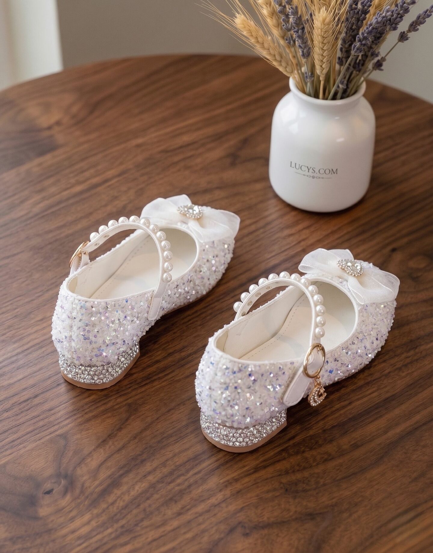 Girls White Iridescent Sequin Mary Jane Dress Shoes | Lucys