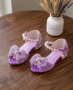 Girls Purple Sequin Open-Toe Sandal Dress Shoes | Lucys