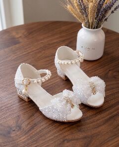 Girls White Sequin Open-Toe Sandal Dress Shoes | Lucys