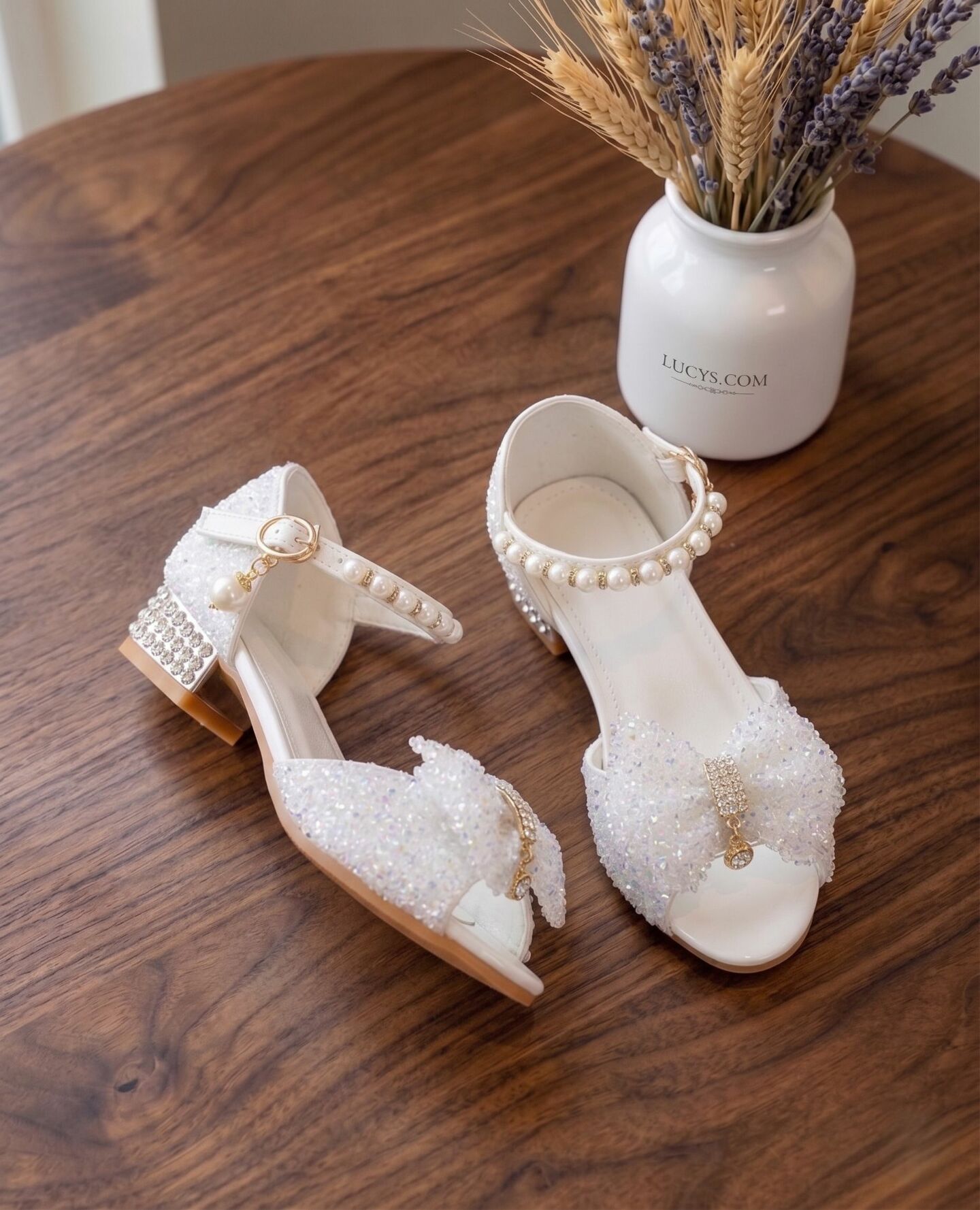 Girls White Sequin Open-Toe Sandal Dress Shoes | Lucys