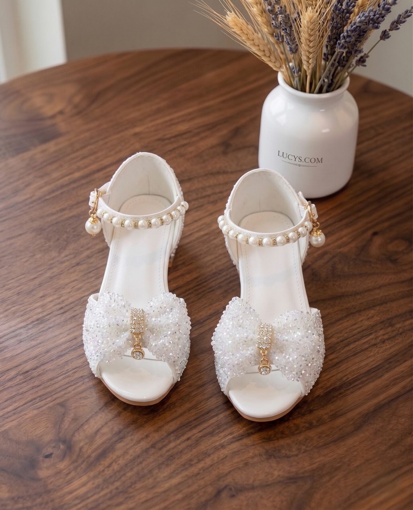 Girls White Sequin Open-Toe Sandal Dress Shoes | Lucys