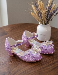Girls Purple Sequin Butterfly Low Heel Dress Shoes with Holographic Sole | Lucys