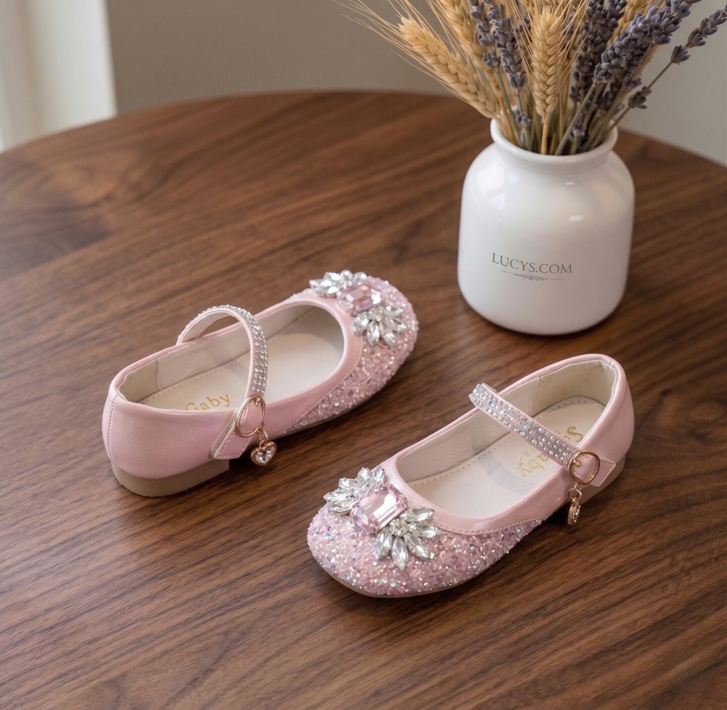 Girls Pink Mary Jane Flat Dress Shoes with Jeweled Brooch & Pearl Strap | Lucys