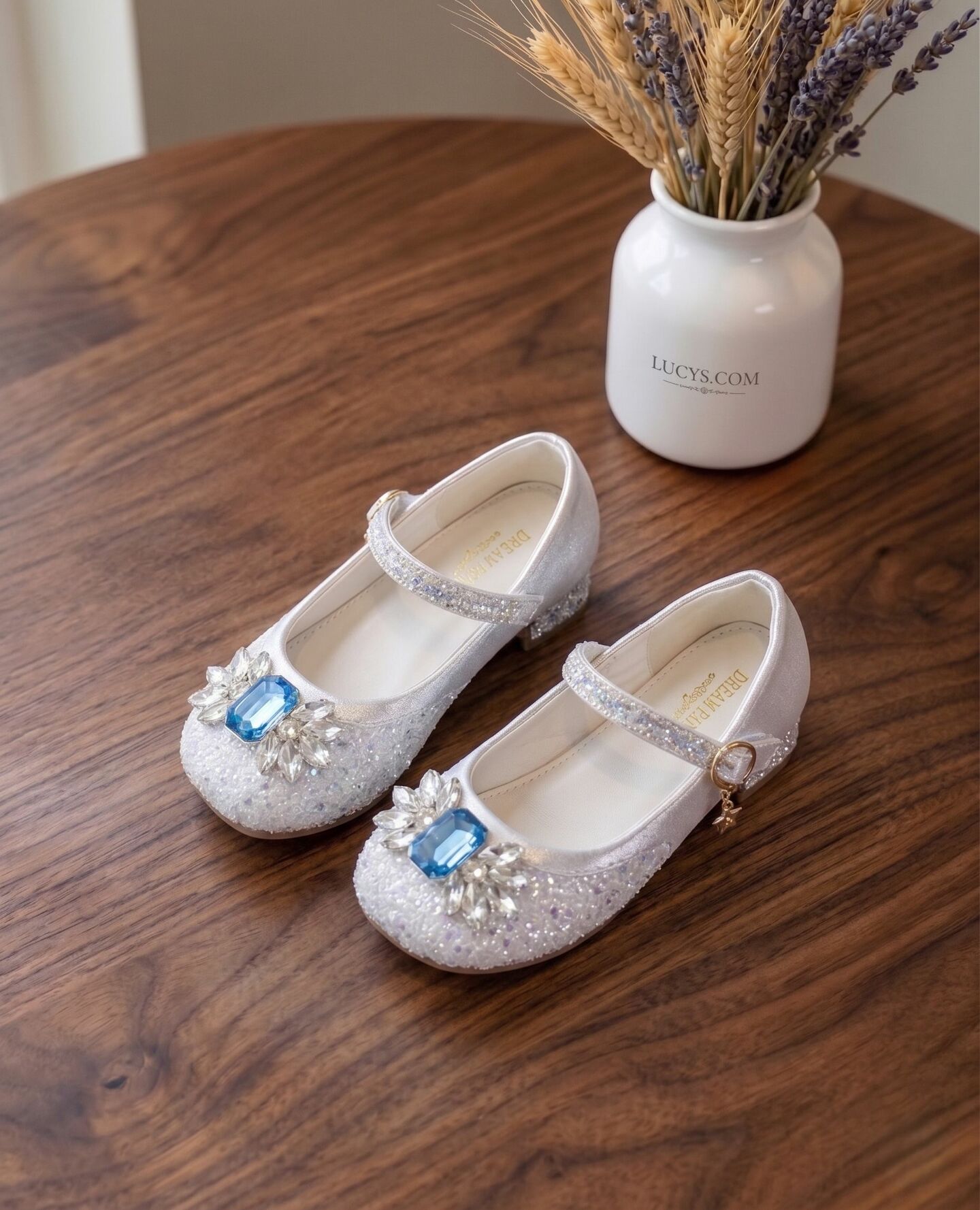 Girls White Mary Jane Flat Dress Shoes with Jeweled Brooch & Pearl Strap | Lucys