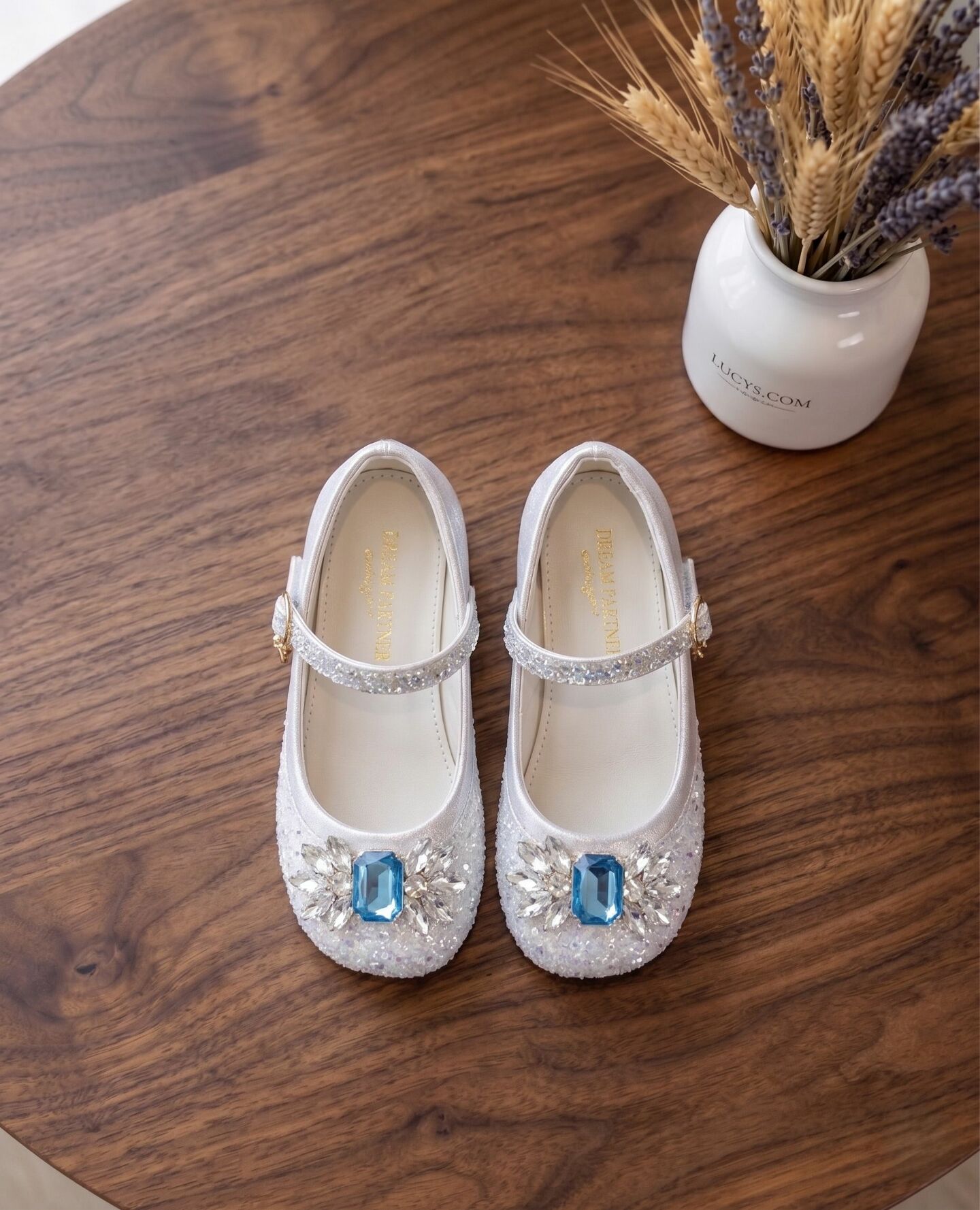 Girls White Mary Jane Flat Dress Shoes with Jeweled Brooch & Pearl Strap | Lucys