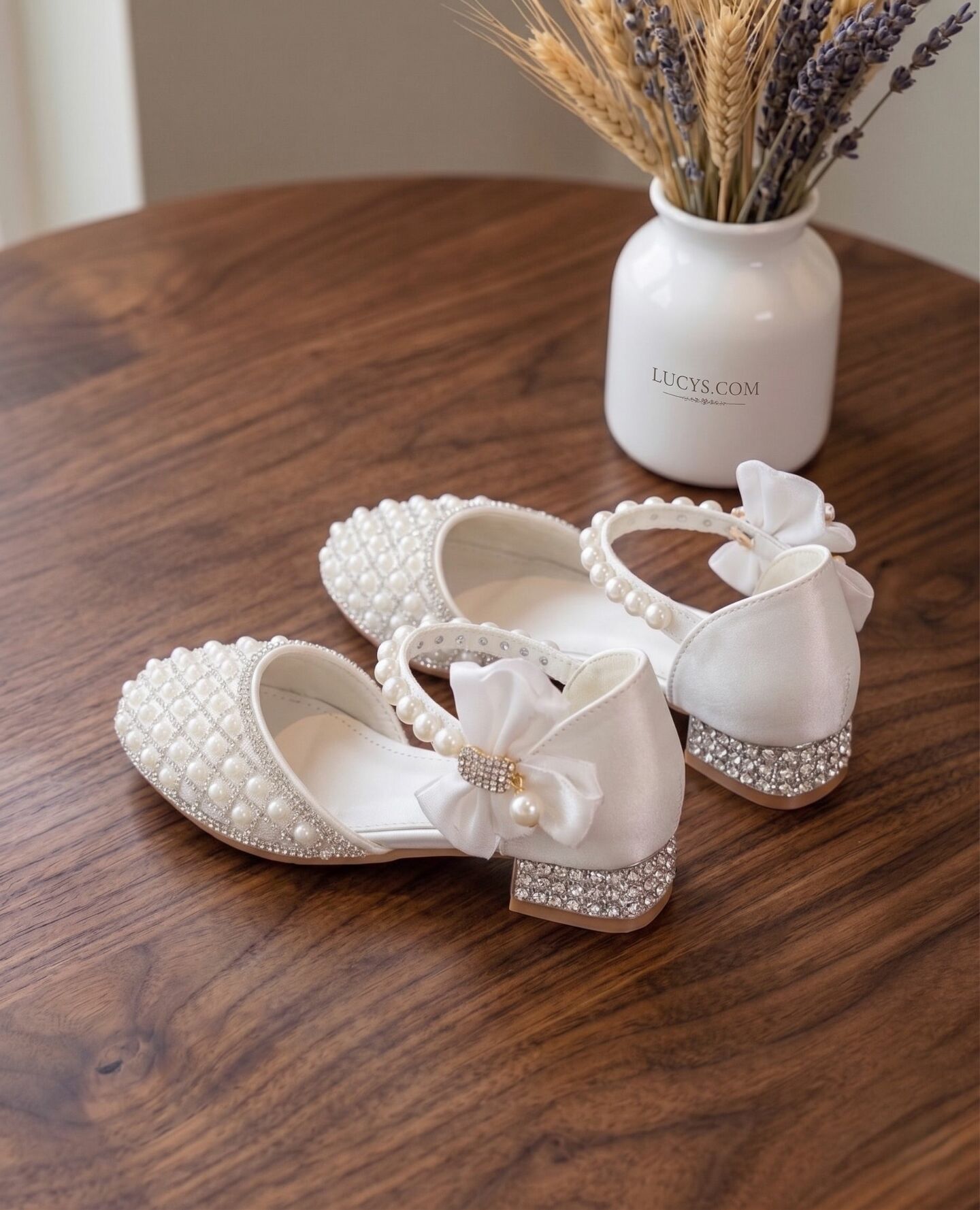 Girls White Pearl Rhinestone Block Heel Mary Jane Dress Shoes | Lucys
