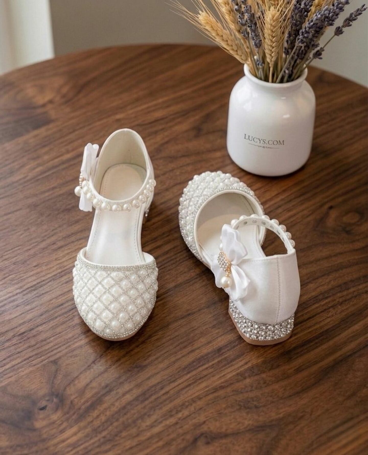 Girls White Pearl Rhinestone Block Heel Mary Jane Dress Shoes | Lucys