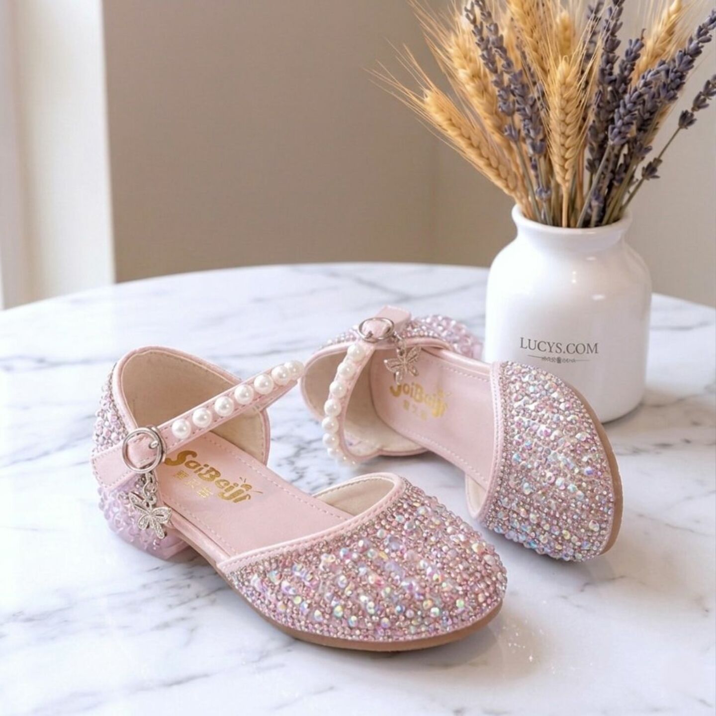 Girls Peach Jeweled Pearl T-Strap Block Heel Dress Shoes | Lucys