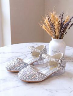 Girls Silver Jeweled Pearl T-Strap Block Heel Dress Shoes | Lucys