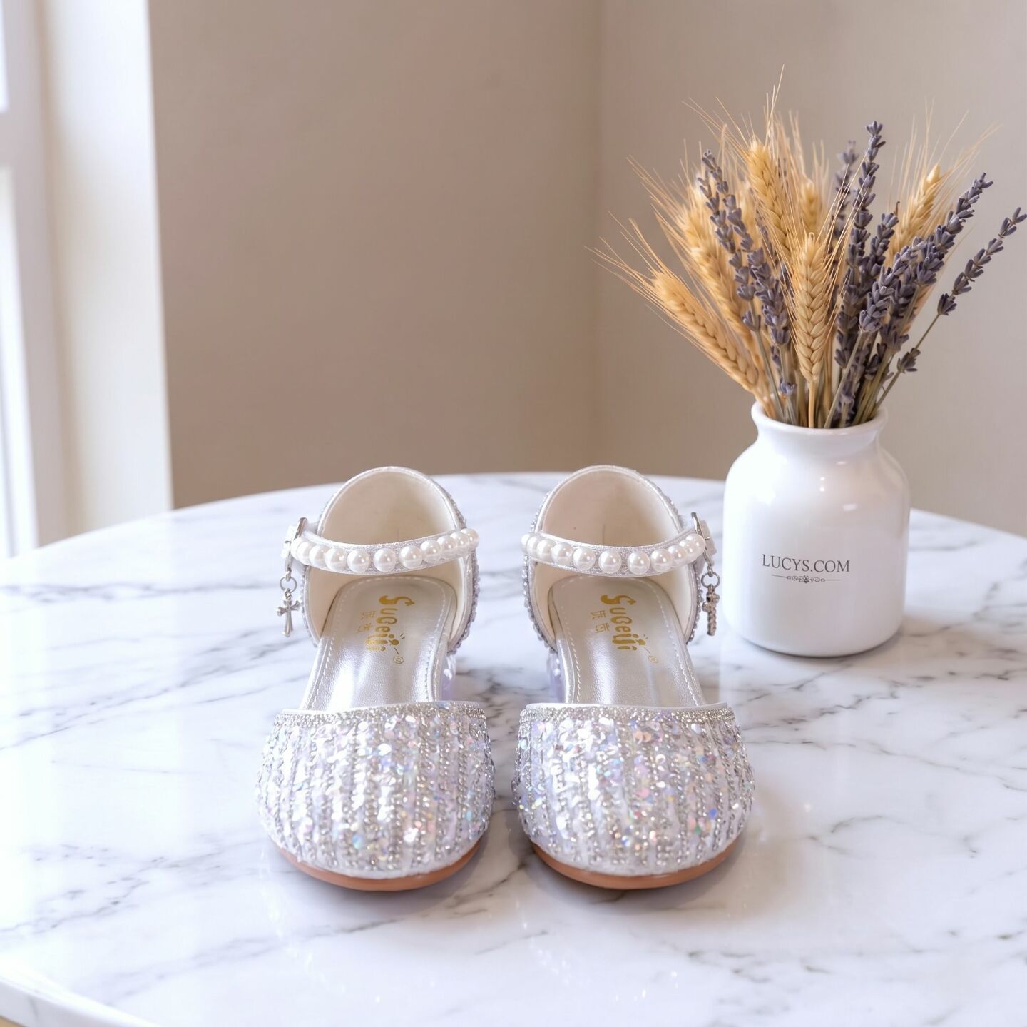 Girls Silver Jeweled Pearl T-Strap Block Heel Dress Shoes | Lucys