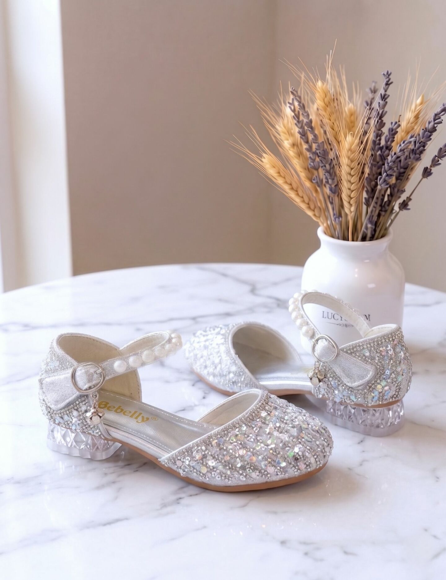 Girls Silver Jeweled Pearl T-Strap Block Heel Dress Shoes | Lucys