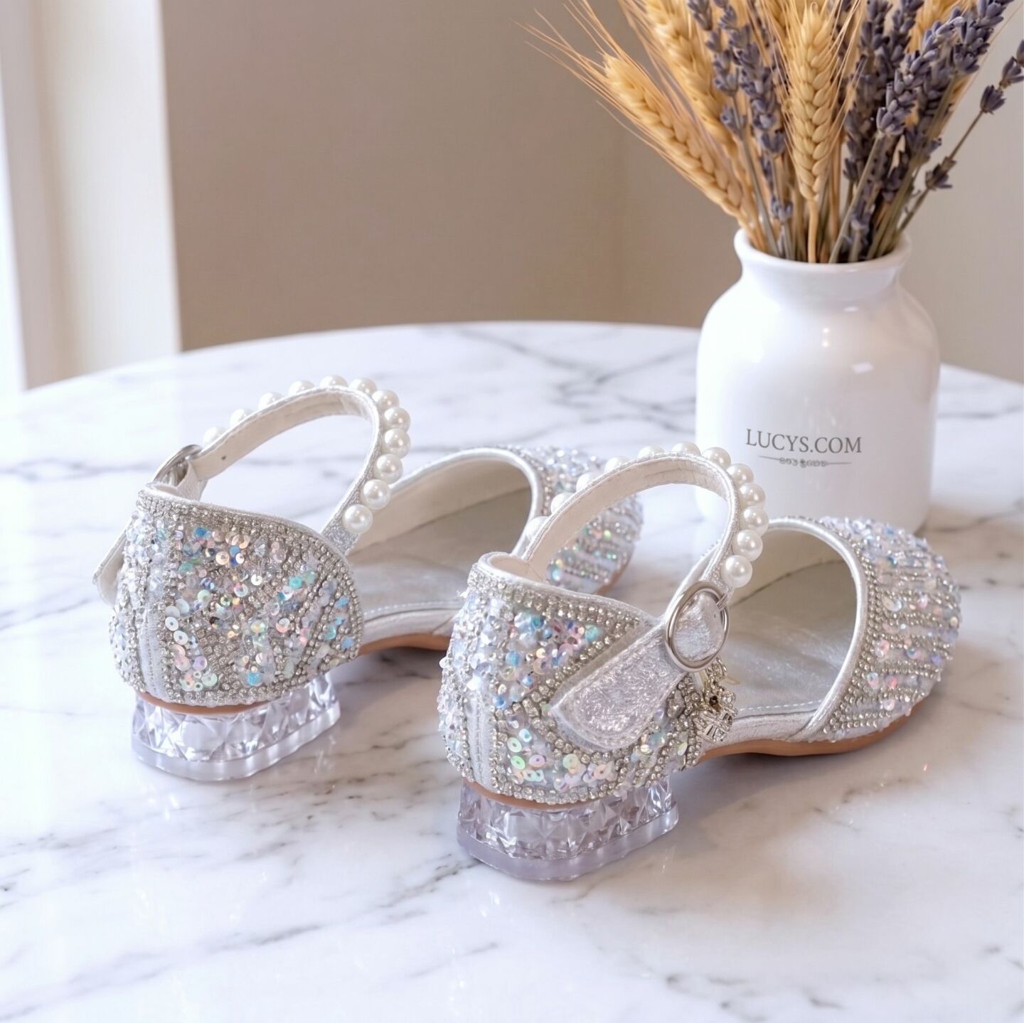 Girls Silver Jeweled Pearl T-Strap Block Heel Dress Shoes | Lucys