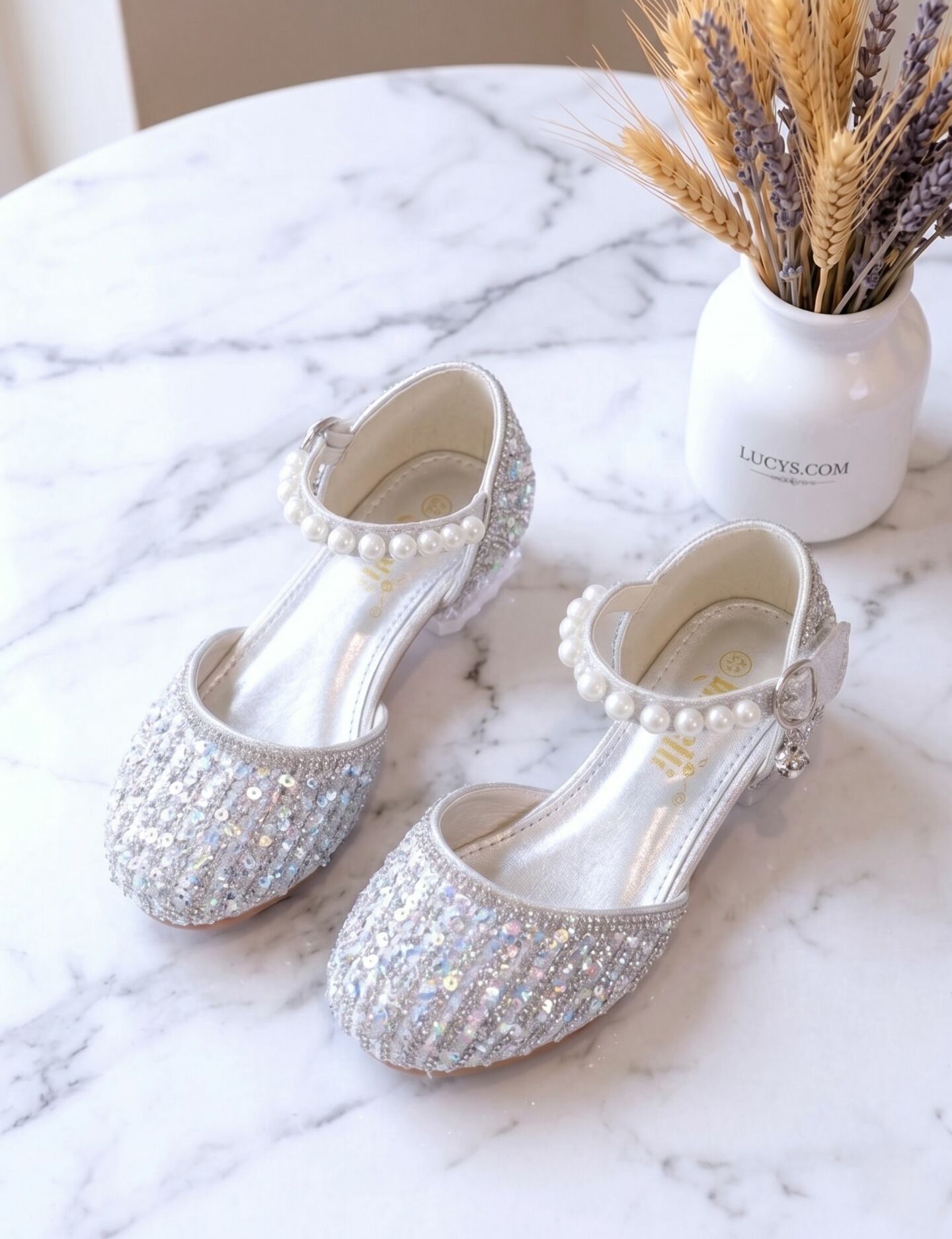 Girls Silver Jeweled Pearl T-Strap Block Heel Dress Shoes | Lucys