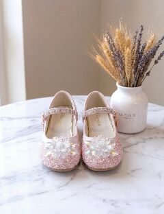 Girls Pink Jeweled Rhinestone-Studded Mary Jane Flat Dress Shoes with Charm | Lucys