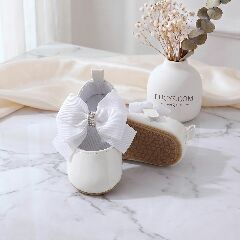 White Formal Baby Shoes with Crystal Bow - Christening & Baptism Footwear | Lucys