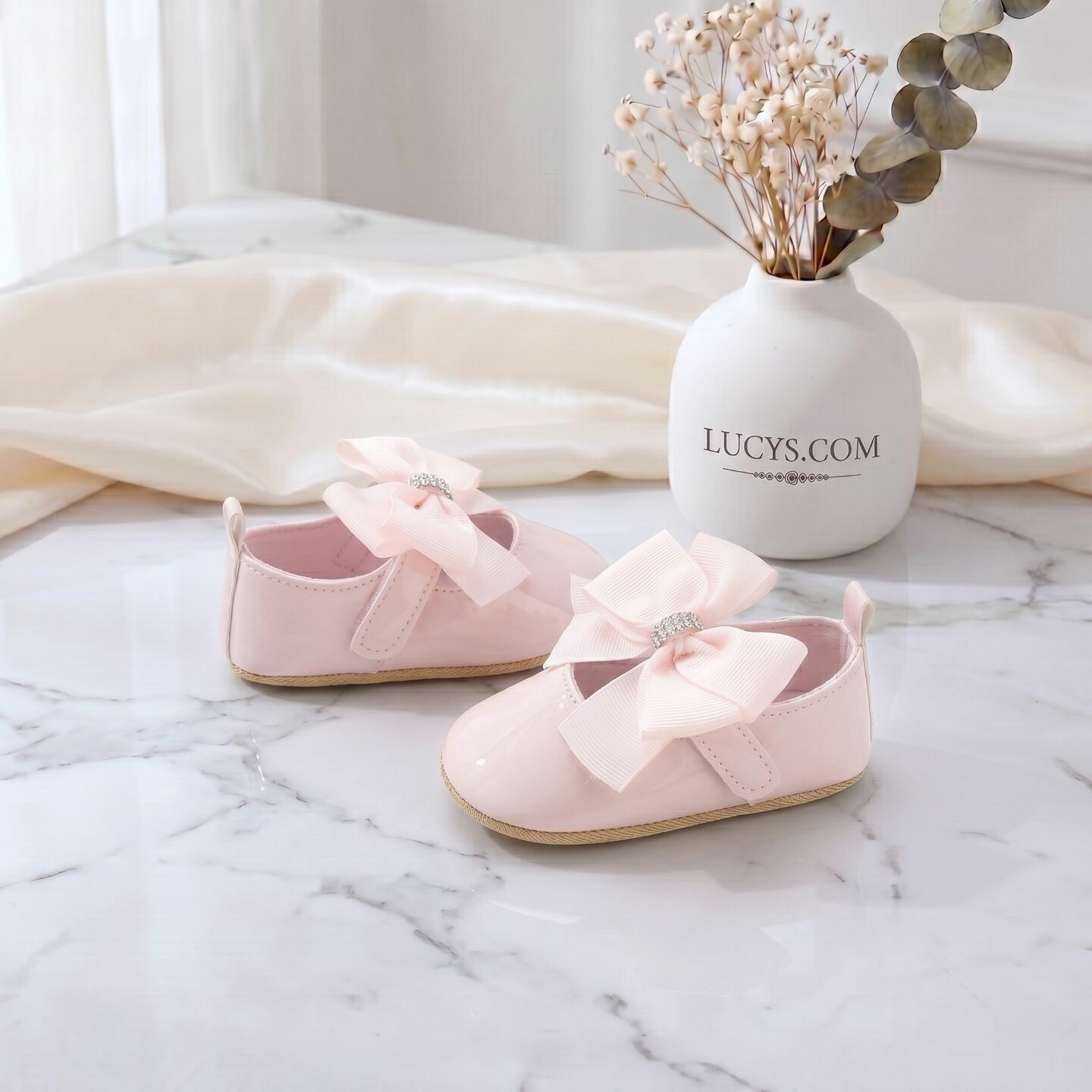 Pink Formal Baby Shoes with Crystal Bow | Lucys