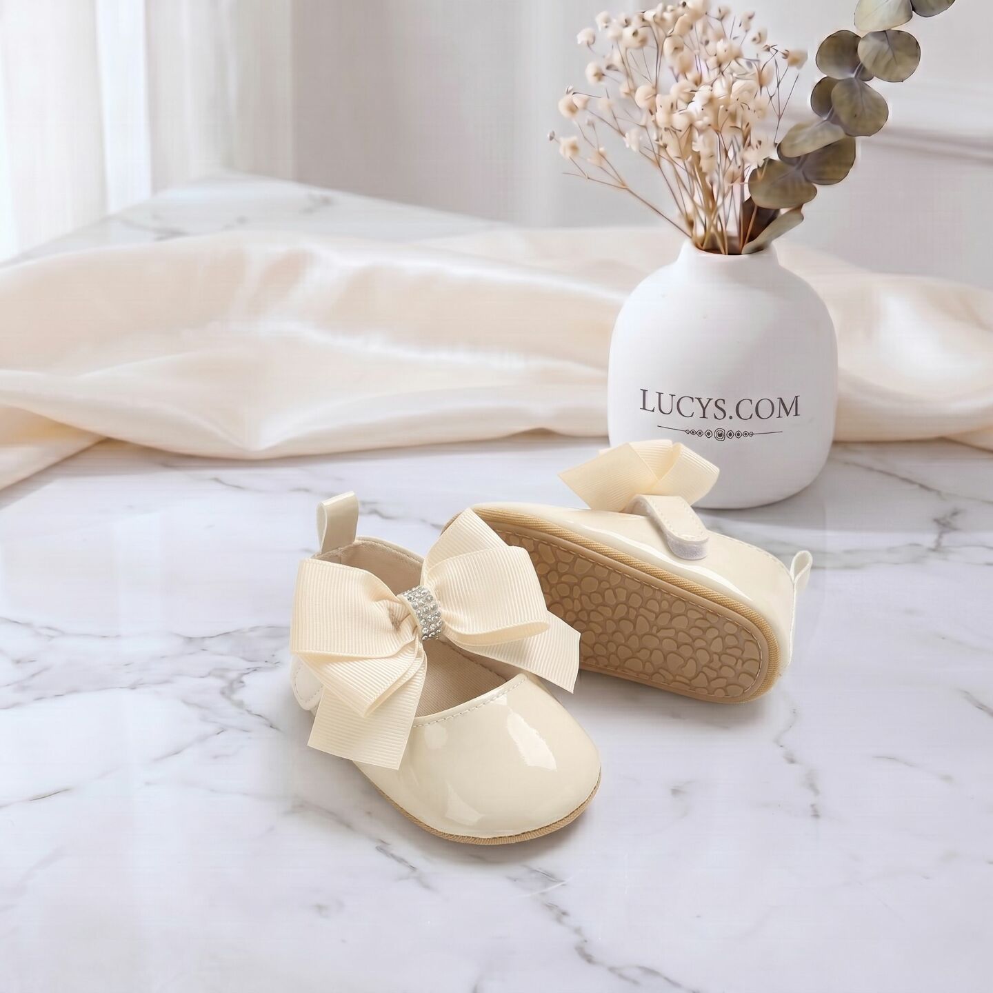 Champagne Formal Baby Shoes with Crystal Bow | Lucys