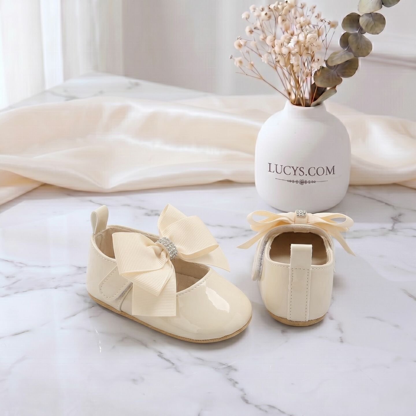 Champagne Formal Baby Shoes with Crystal Bow | Lucys