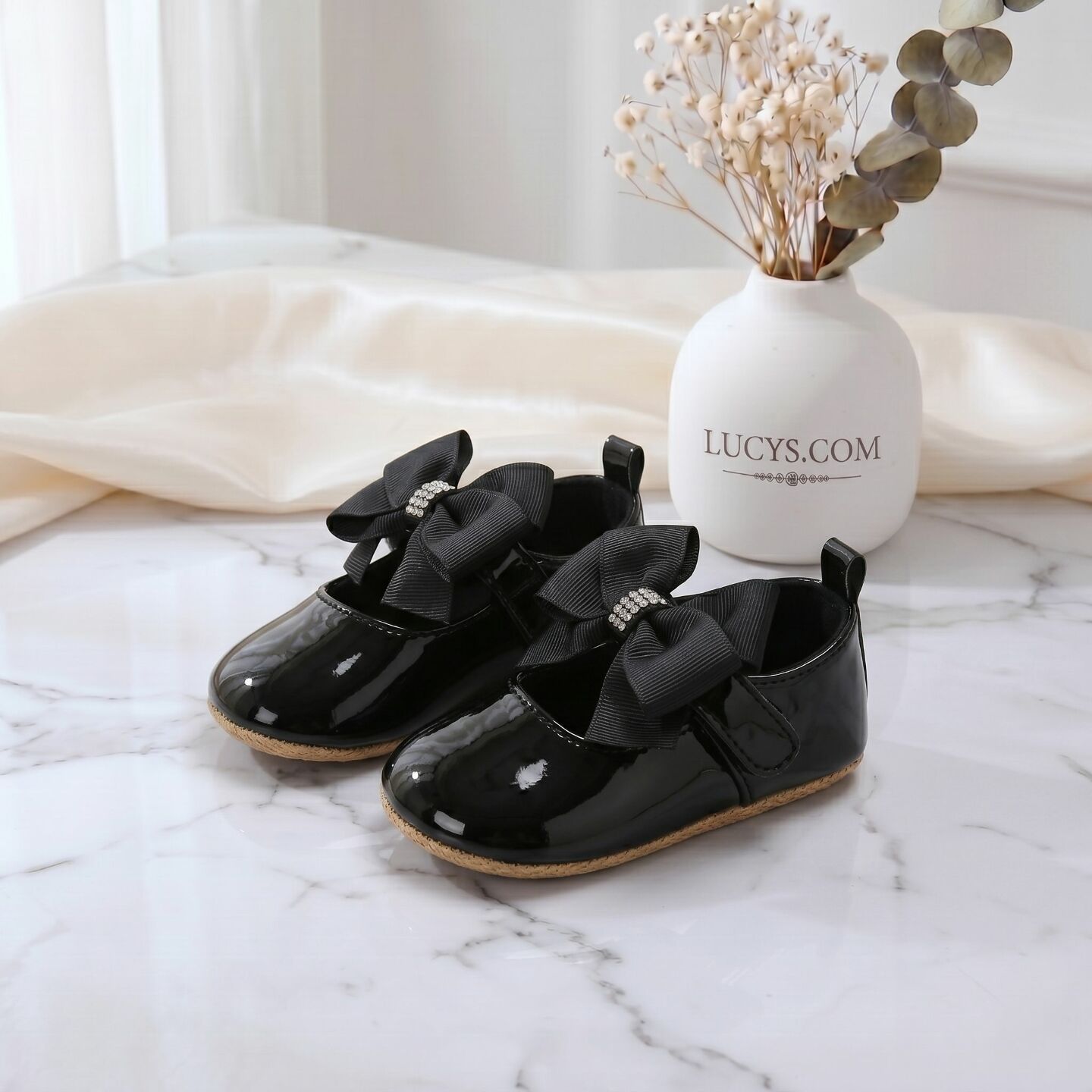 Black Formal Baby Shoes with Crystal Bow | Lucys