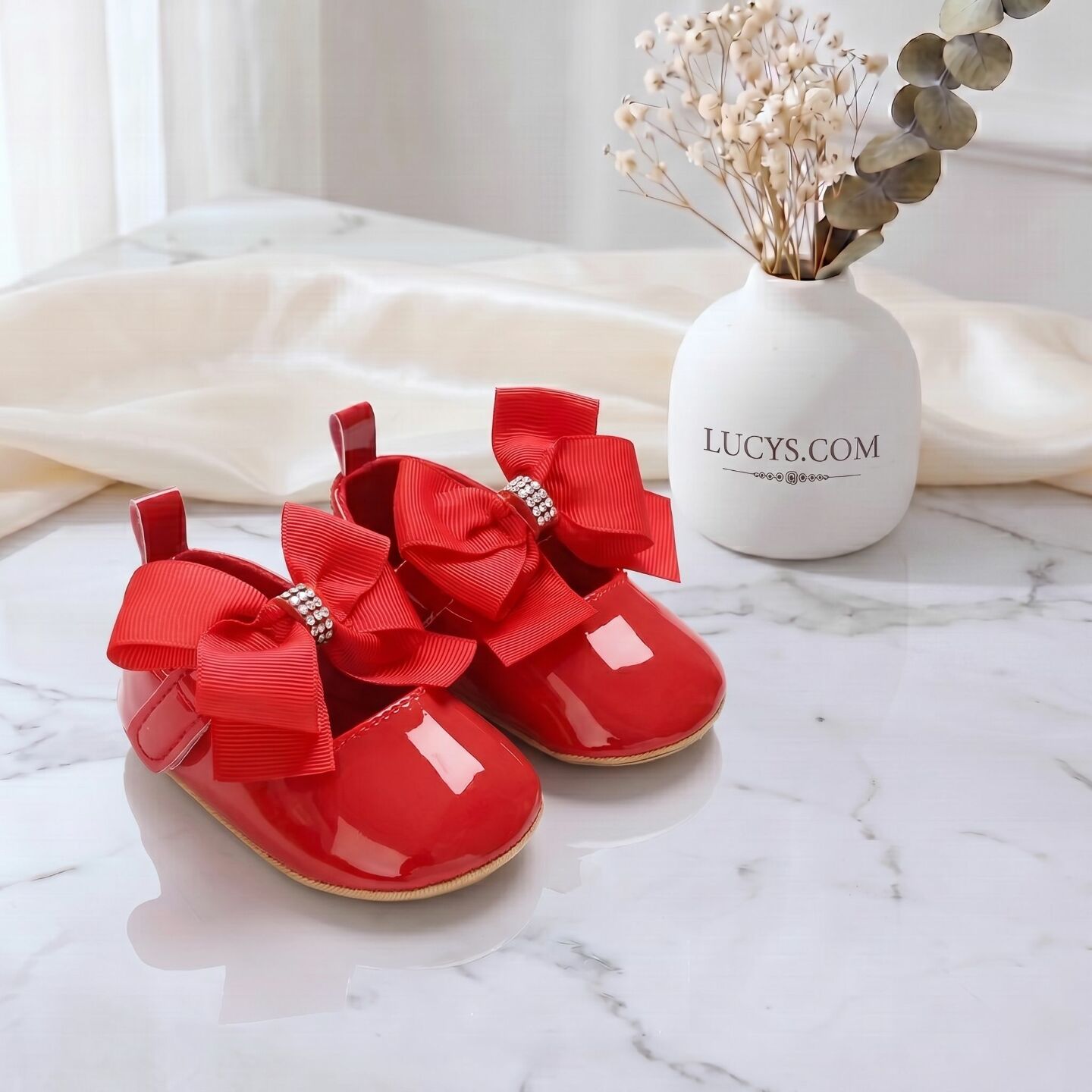 Red Formal Baby Shoes with Crystal Bow | Lucys