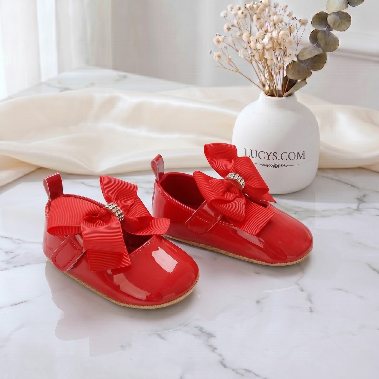 Red Formal Baby Shoes with Crystal Bow | Lucys