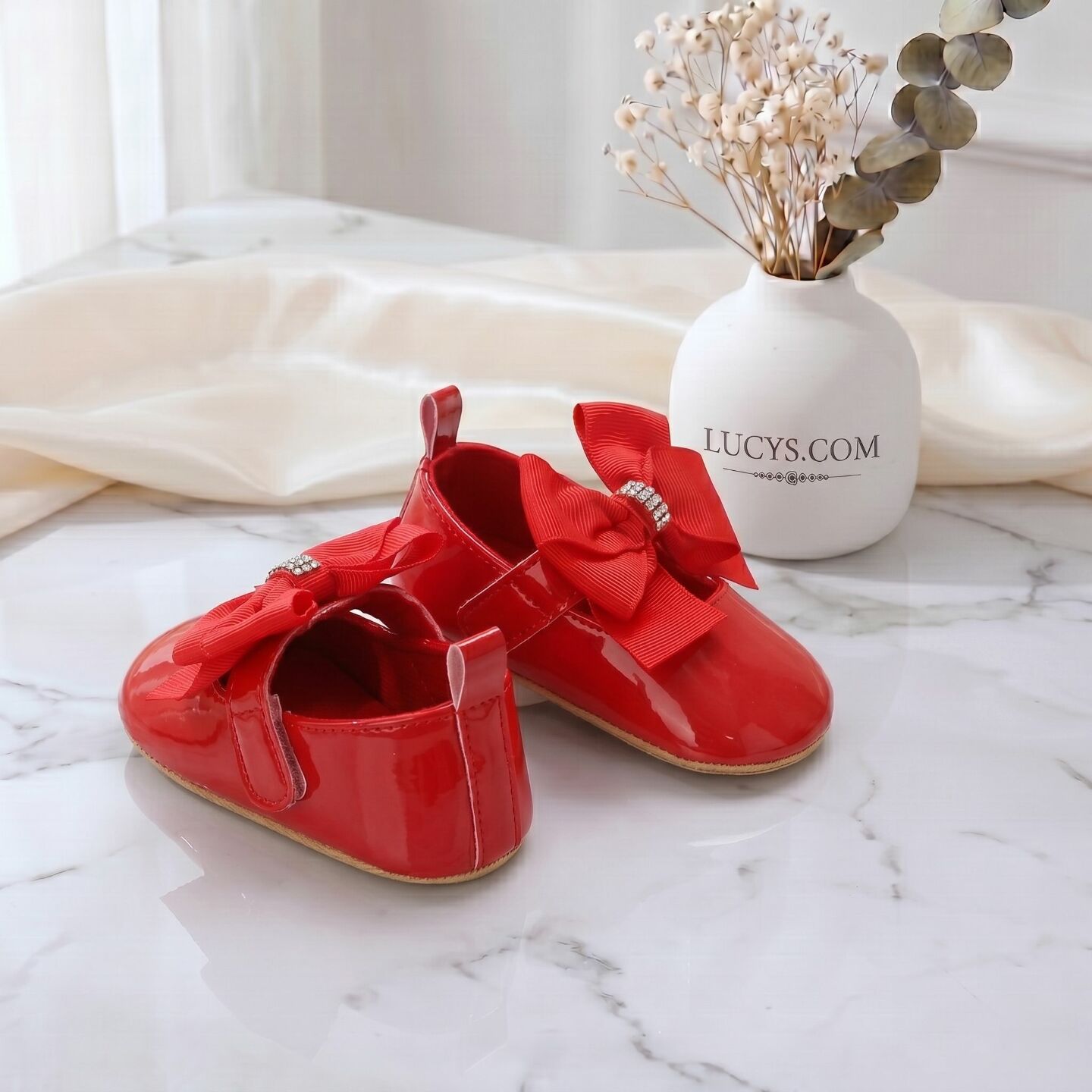 Red Formal Baby Shoes with Crystal Bow | Lucys