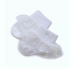 Girls White Lace Christening Socks with Embroidered White Cross | Lucys