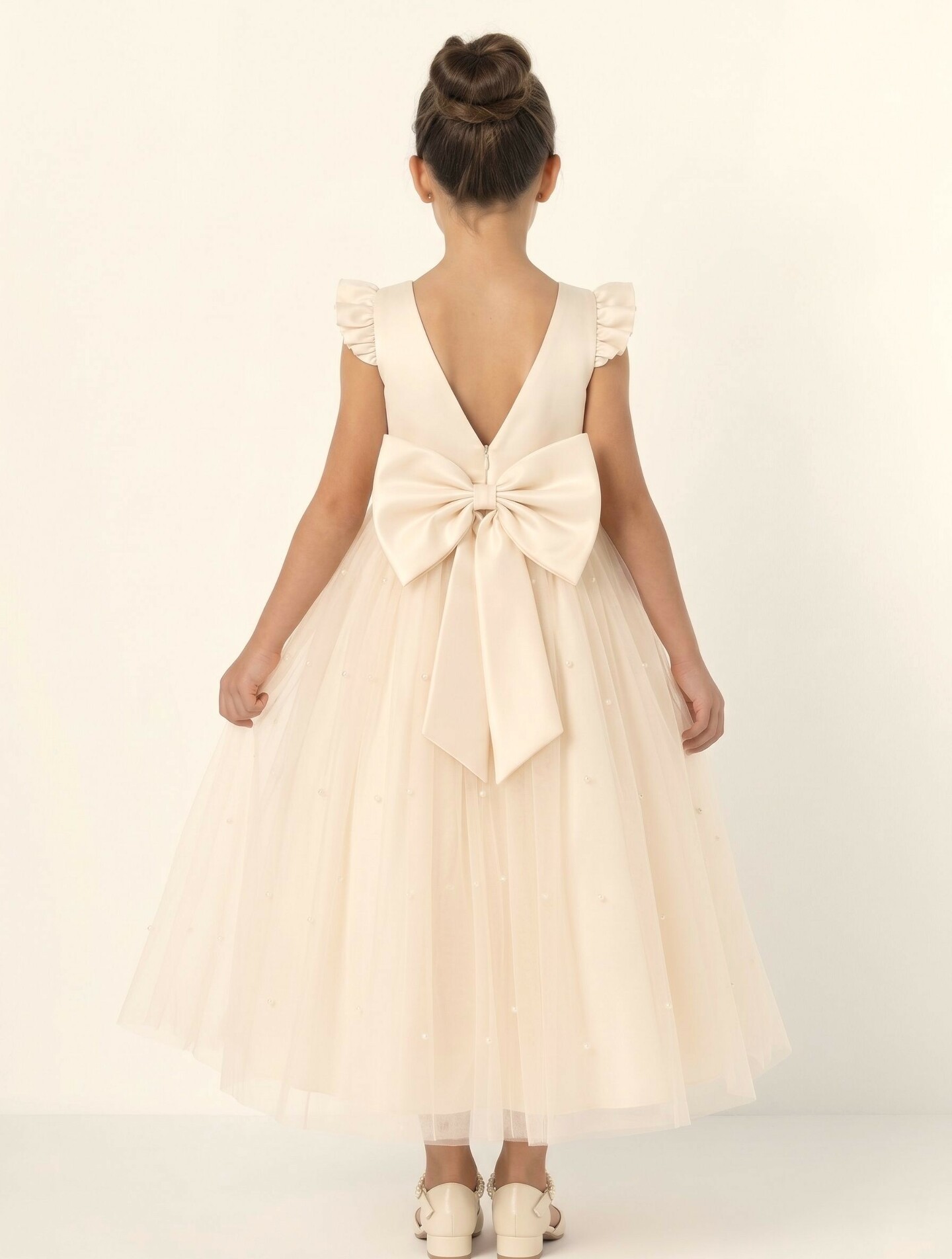 Jacqueline Champagne Pearl Tulle Flower Girl & Junior Bridesmaid Dress | Lucys