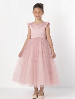 Jacqueline Dusty Pink Pearl Tulle Flower Girl & Junior Bridesmaid Dress | Lucys