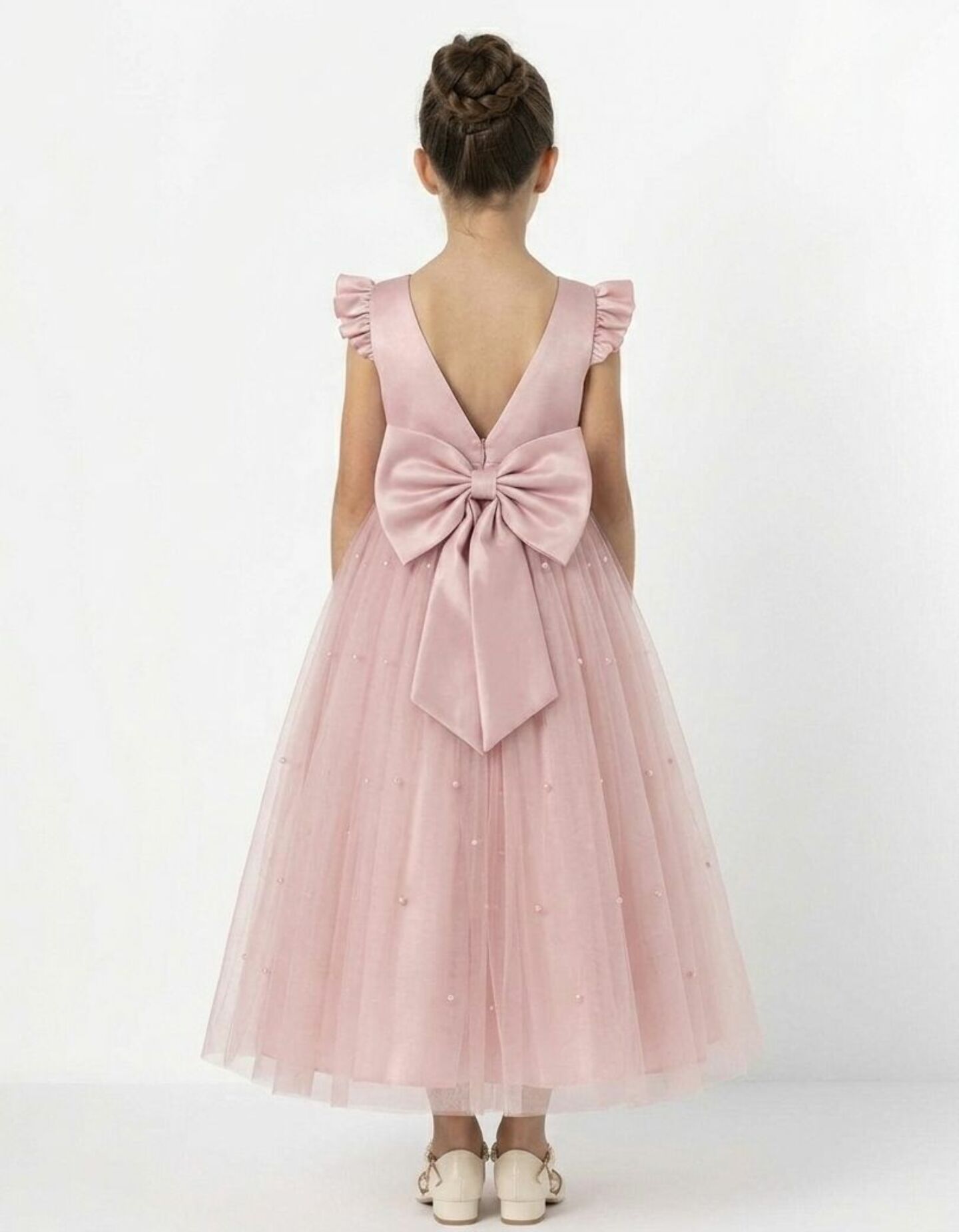 Jacqueline Dusty Pink Pearl Tulle Flower Girl & Junior Bridesmaid Dress | Lucys