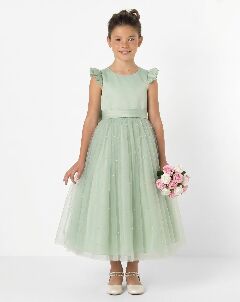 Jacqueline Sage Green Pearl Tulle Flower Girl & Junior Bridesmaid Dress | Lucys