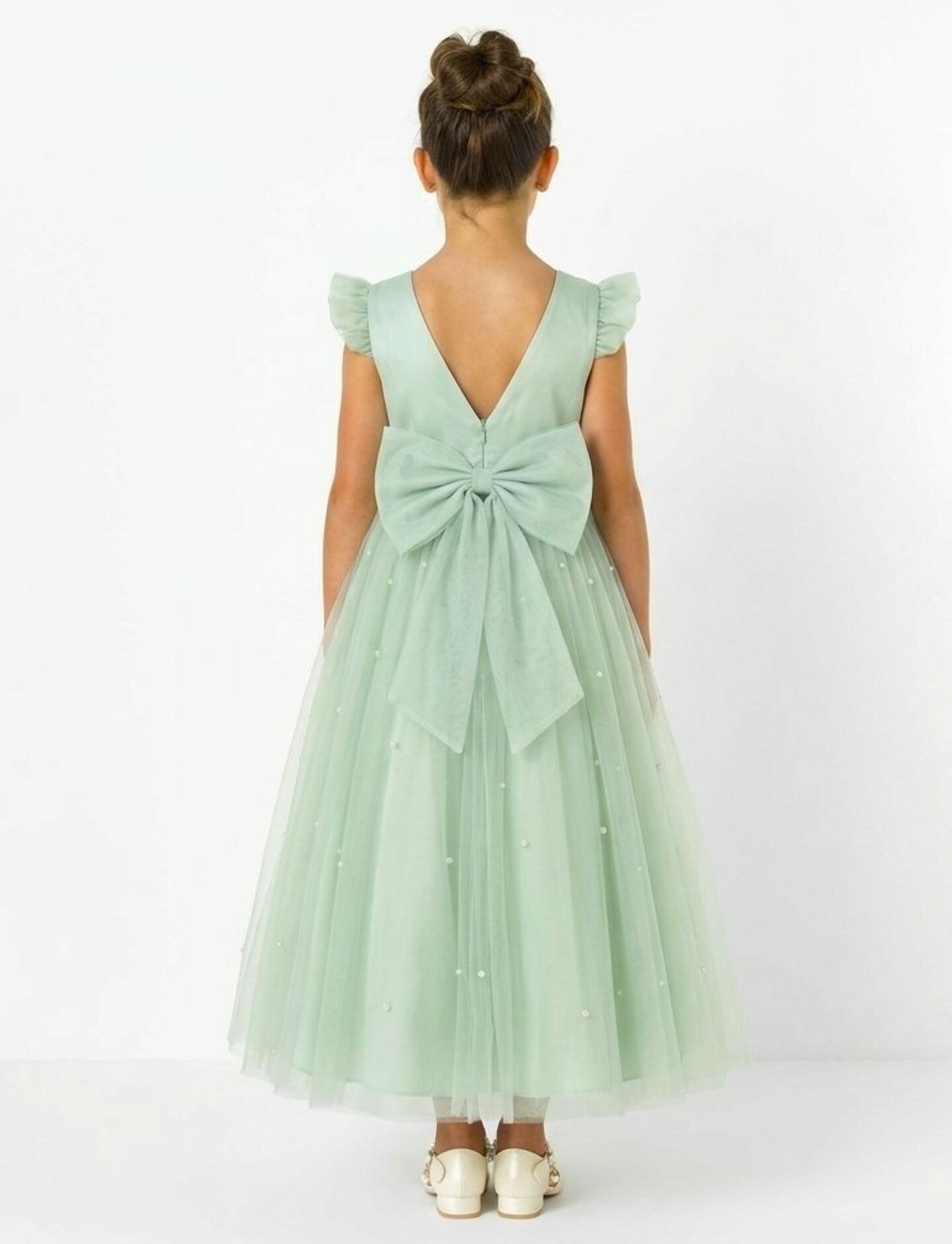 Jacqueline Sage Green Pearl Tulle Flower Girl & Junior Bridesmaid Dress | Lucys