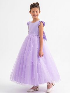 Jacqueline Lavender Pearl Tulle Flower Girl & Junior Bridesmaid Dress