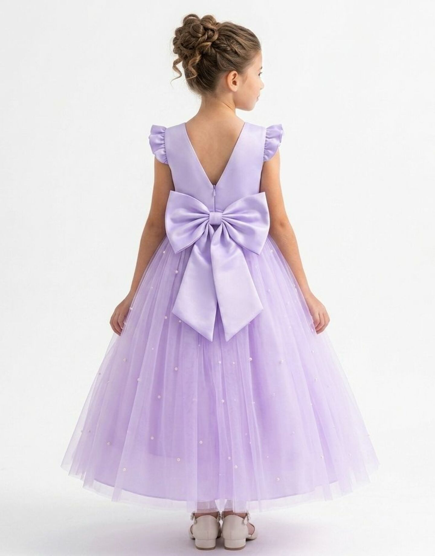 Jacqueline Lavender Pearl Tulle Flower Girl & Junior Bridesmaid Dress