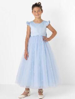 Jacqueline Light Blue Pearl Tulle Flower Girl & Junior Bridesmaid Dress | Lucys