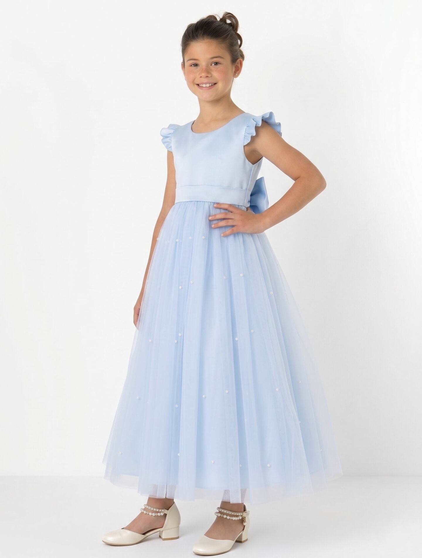 Jacqueline Light Blue Pearl Tulle Flower Girl & Junior Bridesmaid Dress | Lucys