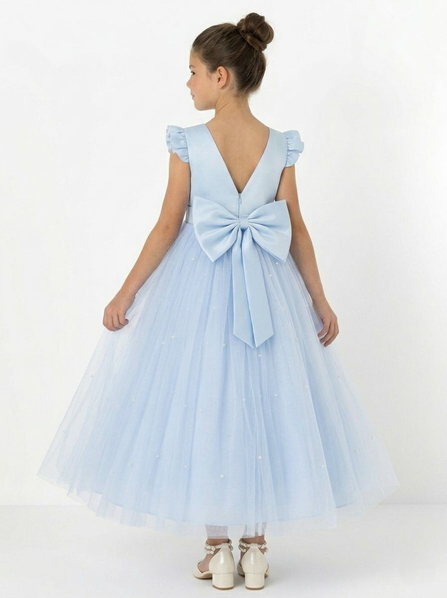 Jacqueline Light Blue Pearl Tulle Flower Girl & Junior Bridesmaid Dress | Lucys