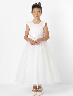 Jacqueline White Pearl Tulle Flower Girl & Communion Dress | Lucys