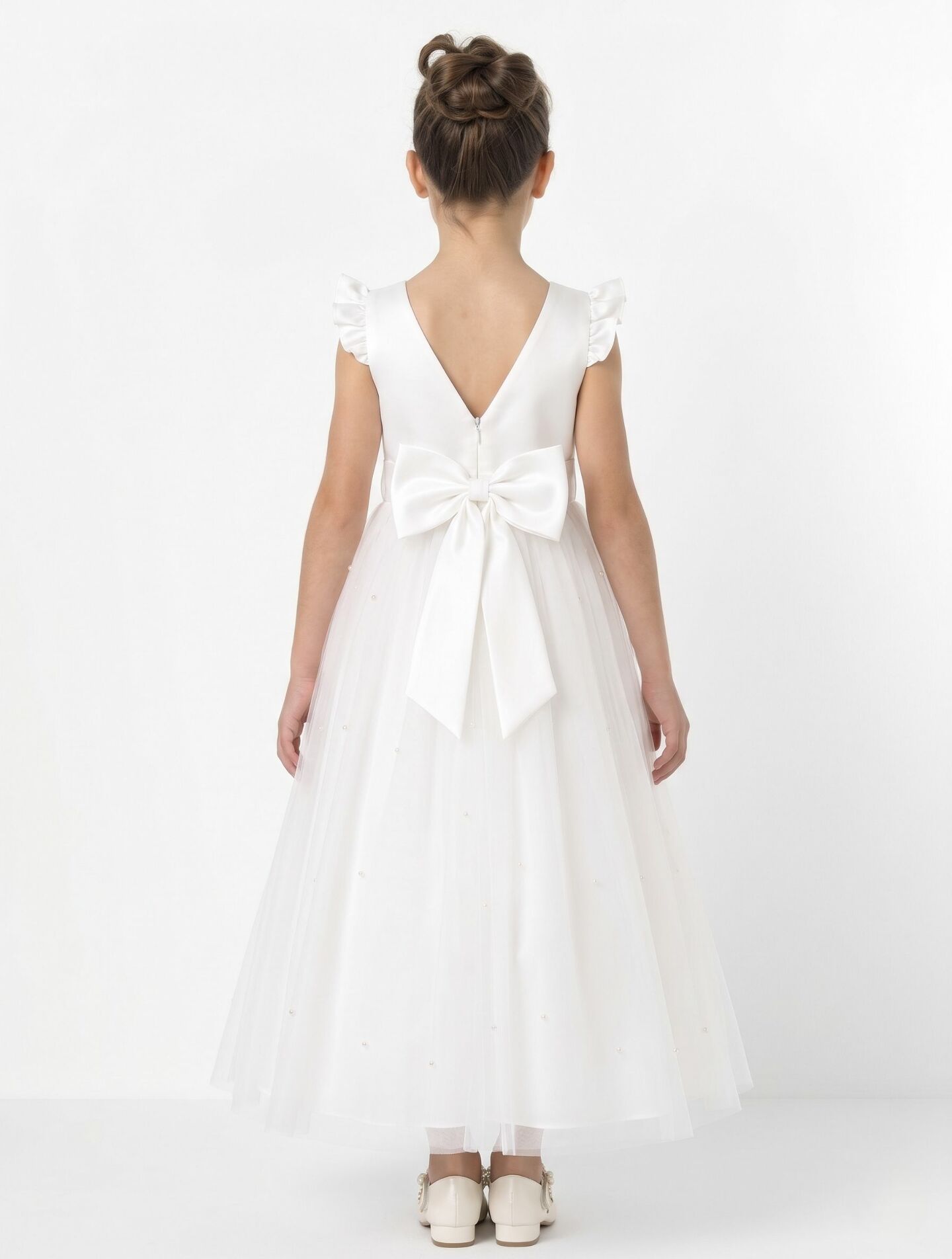 Jacqueline White Pearl Tulle Flower Girl & Communion Dress | Lucys