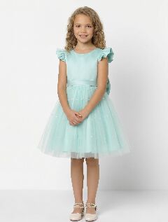 Jacqueline Aqua Flutter Sleeve Pearl Tulle Flower Girl Dress | Lucys