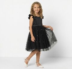 Jacqueline Black Flutter Sleeve Pearl Tulle Girls Party Dress | Lucys