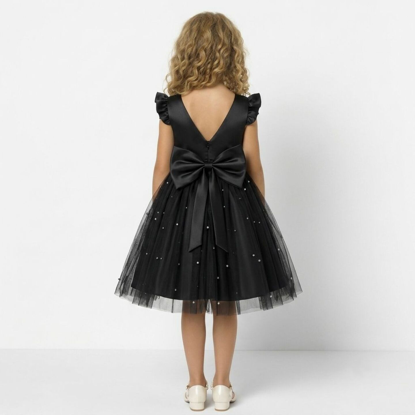 Jacqueline Black Flutter Sleeve Pearl Tulle Girls Party Dress | Lucys