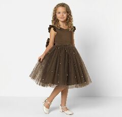 Jacqueline Brown Flutter Sleeve Pearl Tulle Girls Party Dress | Lucys