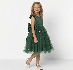 Jacqueline Emerald Green Flutter Sleeve Pearl Tulle Party Dress | Lucys