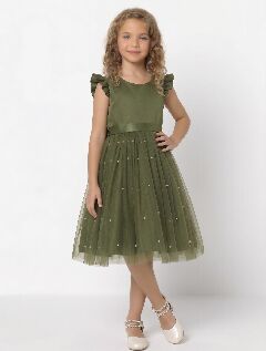 Jacqueline Olive Green Flutter Sleeve Pearl Tulle Party Dress | Lucys